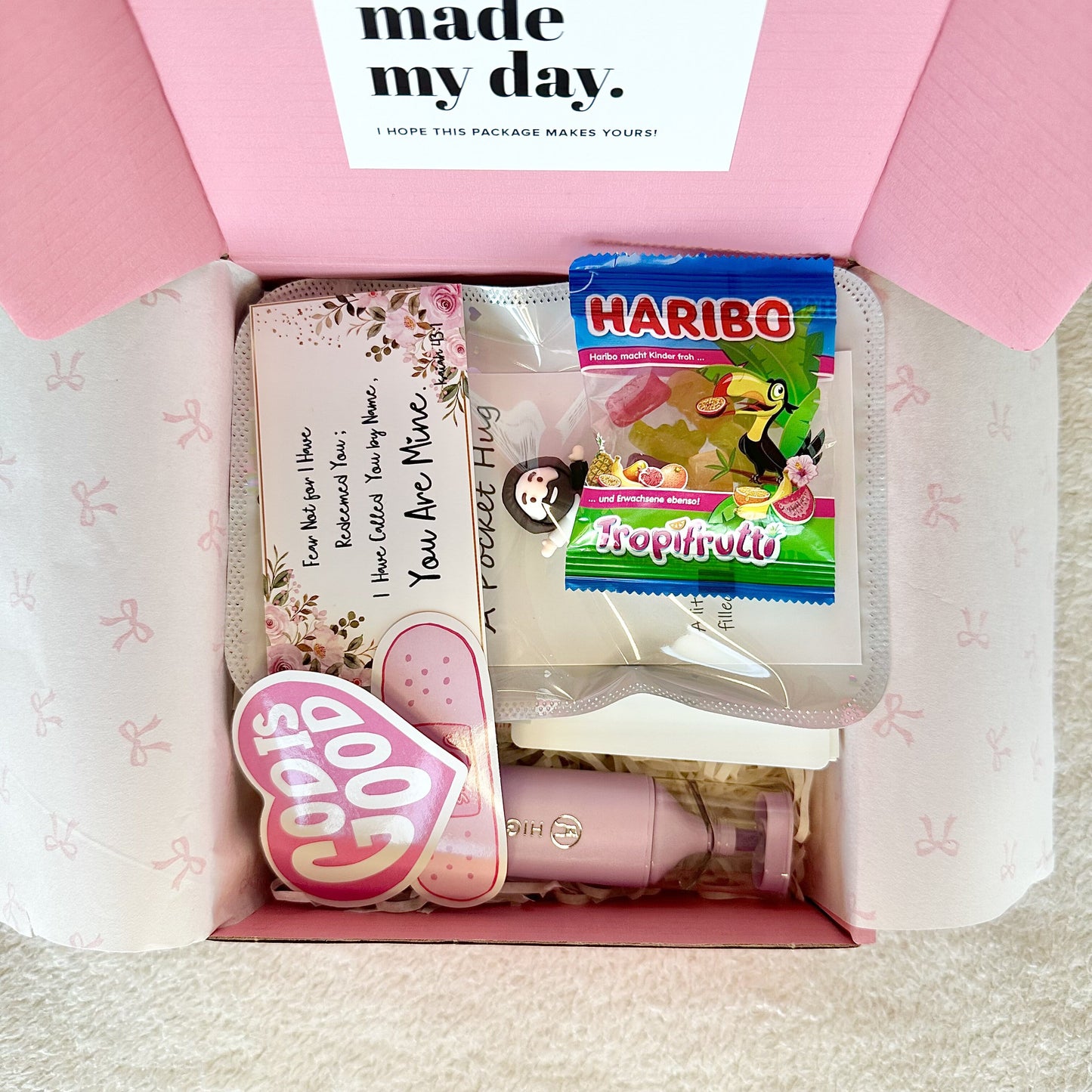 christian gift box with cute goodies